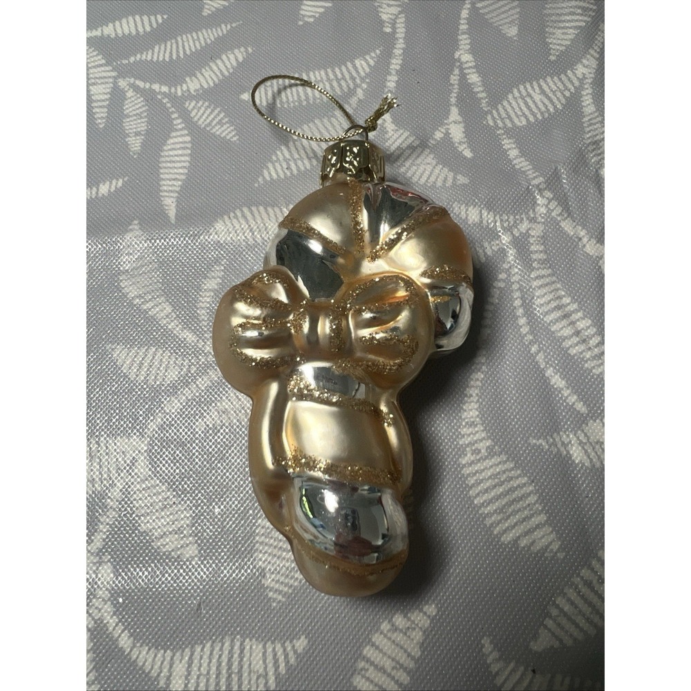 GLASS CANDY‎ CANE GOLD BOW 3" ORNAMENT UNBRANDED